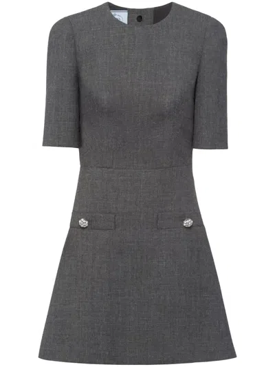 PRADA BUTTON-EMBELLISHMENT WOOL MINIDRESS