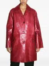 Prada Button-fastening Leather Coat In Burgundy