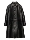 Prada Button-fastening Leather Coat In Black