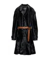 Prada Button Leather Coat In Black
