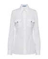 Prada Poplin Long-sleeve Top With Crystal Buttons In White