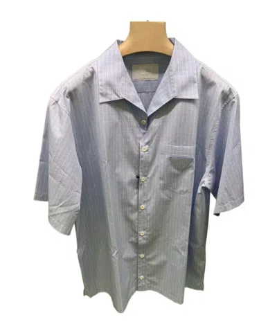 Prada Button Short Sleeve Shirt In Interstellar Blue