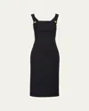 Prada Button-strap Crepe Midi Dress In Nero