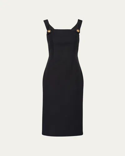 Prada Button-strap Crepe Midi Dress In Nero