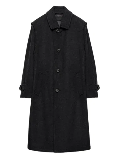 Prada Button Tab Wool Coat In Black