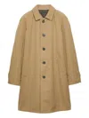 Prada Button Triangle Logo Cotton Coat In Brown