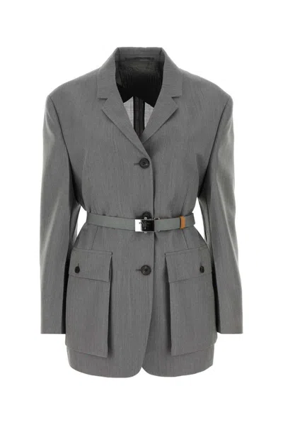 PRADA BUTTON-UP BELTED JACKET