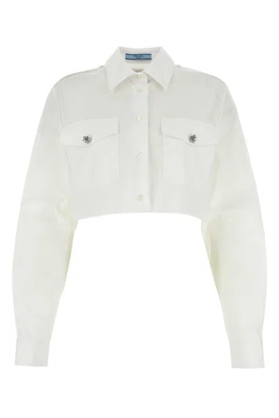 Prada Button-up Cropped Shirt In White