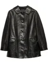 Prada Lapel Long-sleeved Leather Jacket In Black