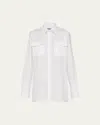 Prada Longline Shirt With Pointed Collar And Chest Pockets In Bianco