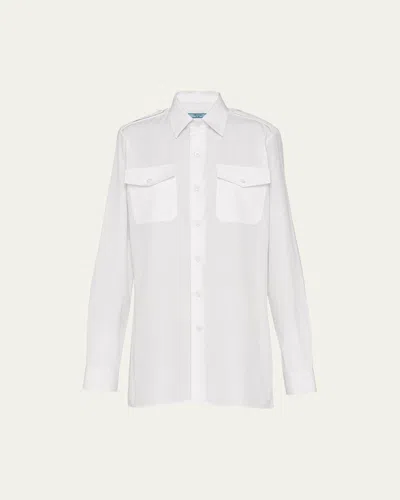 Prada Button Up Poplin Shirt In Bianco