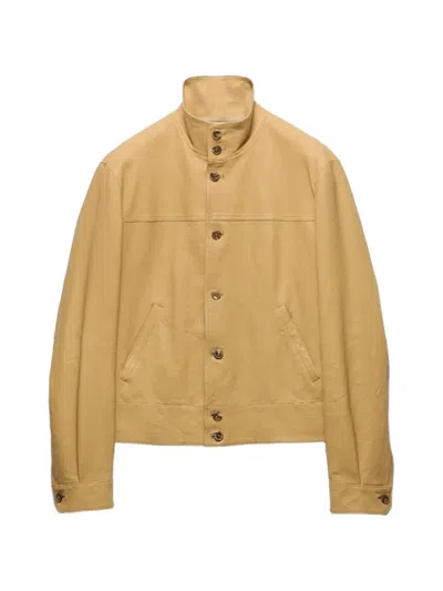 Prada Cream Lamb Leather Blouson Jacket In Yellow