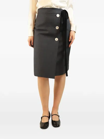 Pre-owned Prada Button-down Midi Skirt In Gray
