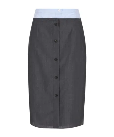 Prada High Waisted Skirt Knee Length Contrast Waistband In Black