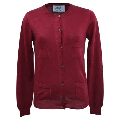 Prada Buttoned Cardigan In Red Cashmere In Purple