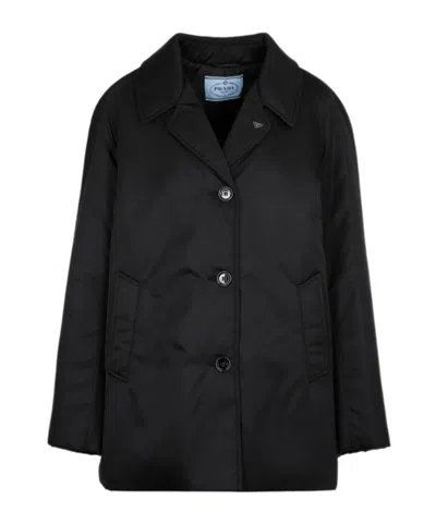 Prada Buttoned V-neck Coat In Black