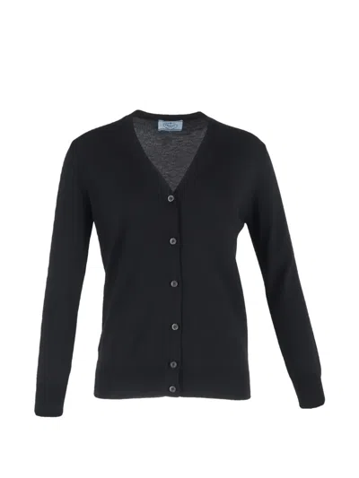 Pre-owned Prada Buttoned Wool Cardigan In Black