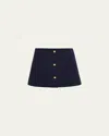 Prada Buttoned Wool-silk Twill Mini Skirt In Bleu