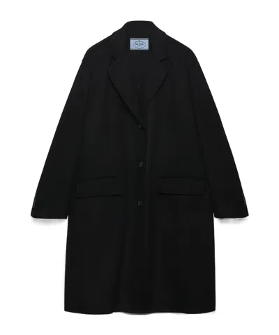 Prada Button-up Long Coat In Black