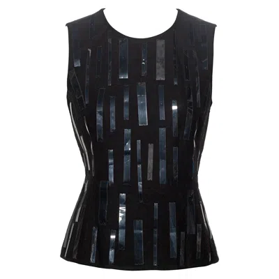 Pre-owned Prada By Miuccia  Black Boiled Wool Plastic Embellished Top, Fw 1998