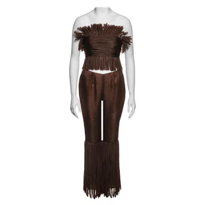Pre-owned Prada By Miuccia  Brown Silk Organza Fringed Ensemble, Ss 1993