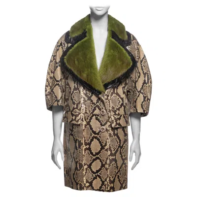 Pre-owned Prada By Miuccia  Python Coat With Green Mink Collar, Fw 2011