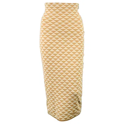 Pre-owned Prada By Raf Simons 2023 Size S Beige Cream Cotton Triangle Pencil Midi Skirt In White