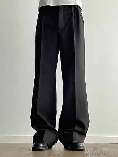 Pre-owned Prada By Raf Simons Ss25 Cinched Waist Wide Wool Pants In Black