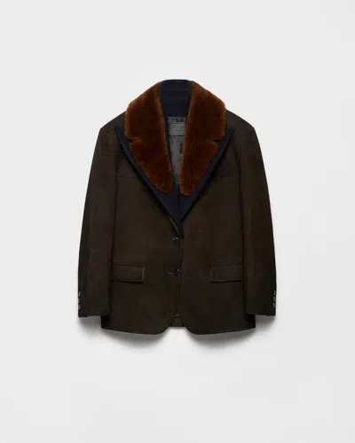 PRADA CABANJACKE AUS WILDLEDER UND LAMMFELL