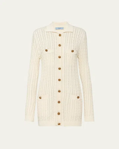 Prada Cable Cotton Mini Dress In Avorio
