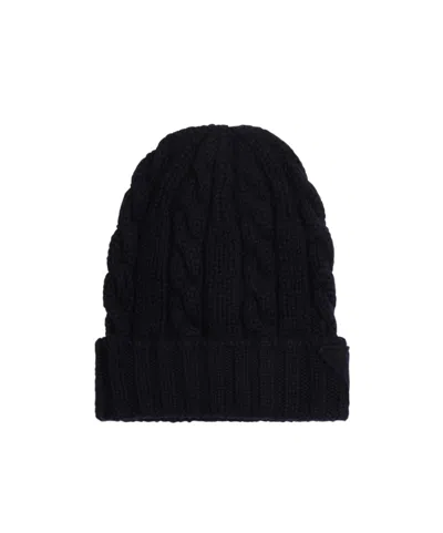 Prada Cable-knit Cashmere Beanie In Black