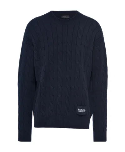 Prada Cable-knit Cashmere Sweater In Blue