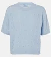 Prada Cable Knit Crew Neck Short Sleeve Sweater In Blue