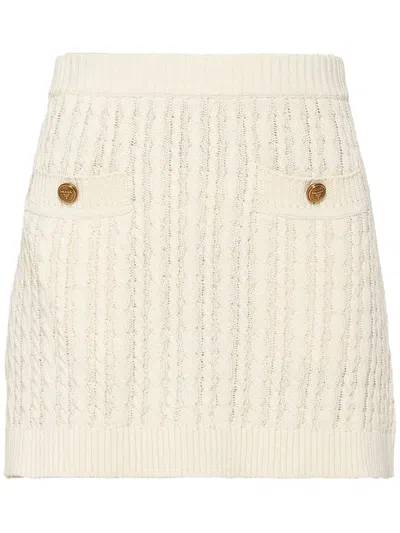 Prada Cable-knit Cotton Miniskirt In Avorio