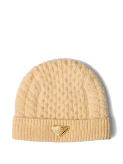 PRADA CABLE-KNIT LOGO BEANIE
