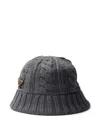 Prada Cable-knit Logo Bucket Hat In Gray