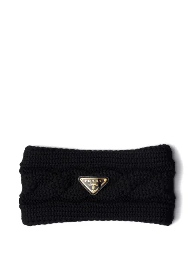 PRADA CABLE-KNIT LOGO HEADBAND