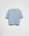 Prada Cable Knit Crew Neck Short Sleeve Sweater In Sapphire Blue