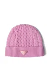 Prada Cable-knit Triangle-logo Beanie In Pink