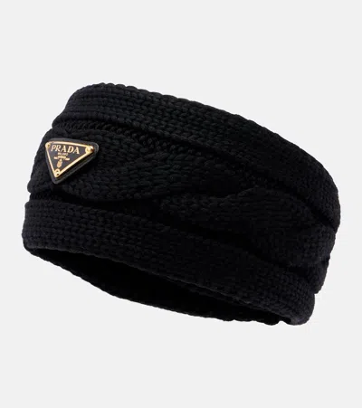 Prada Cable-knit Virgin Wool Headband In Black