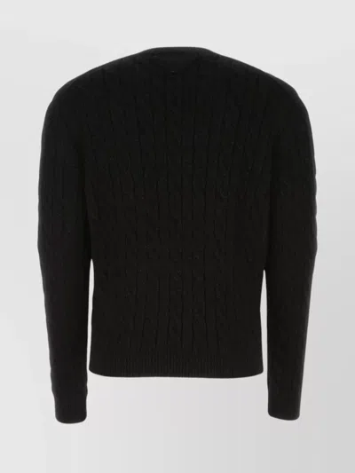 Prada Cable Knit Wool Blend Sweater In Black