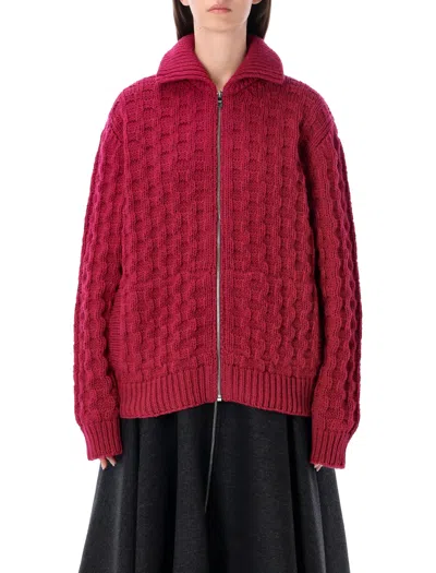 Prada Cable Knit Zip-up Cardigan In Raspberry
