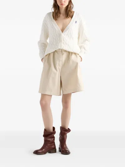 Prada Cable-knit Cotton Cardigan In Neutral