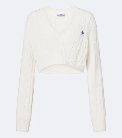 Prada Cable-knit Cotton Sweater In White
