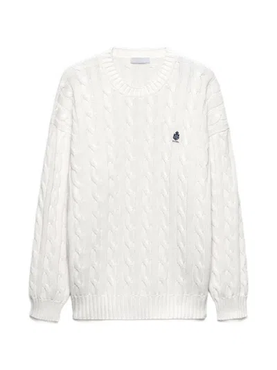 Prada Cable-knit Logo-embroidered Sweater In White