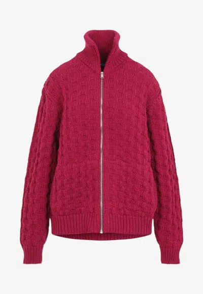 Prada Cable-knit Wool Zip-up Cardigan In Raspberry