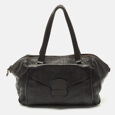 Pre-owned Prada Cacao Brown Pebbles Leather Pocket Zip Satchel