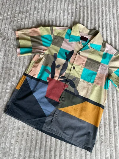 Pre-owned Prada Cactus Painting Shirt Ss17 In Multicolor