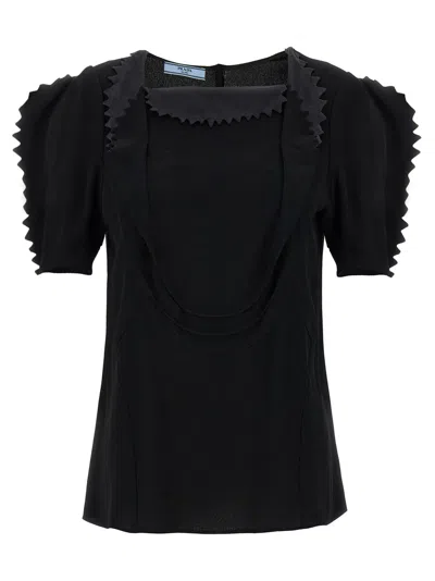 Prada Puffy-sleeve Cady Crepe Top In Black