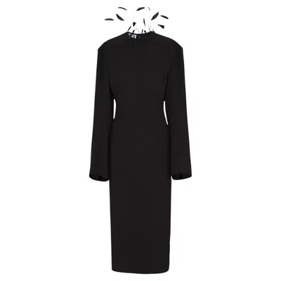 Pre-owned Prada Cady Feather Embellished Midi Dress It 42 In Black